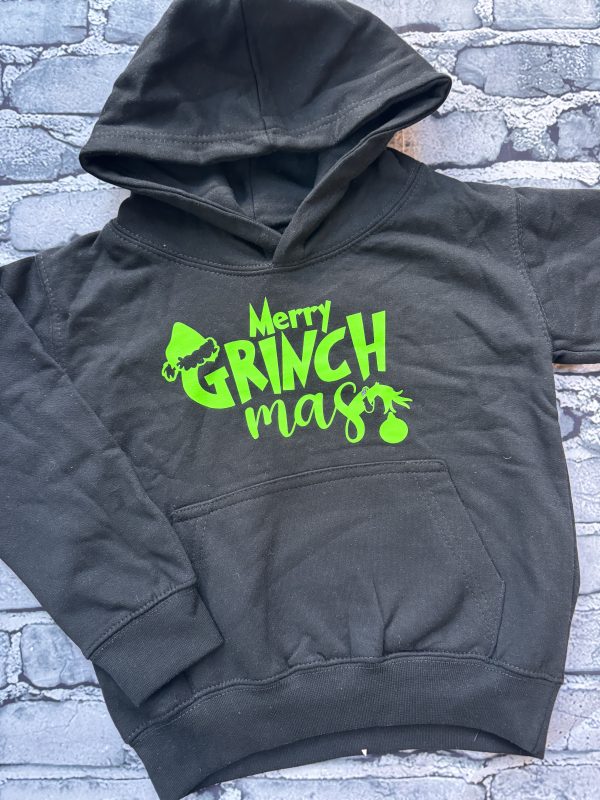Premade - Merry Grinchmas Vinyl Printed Hoody 3-4y (Slight Seconds)