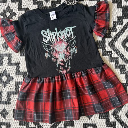 Pre-Made Slipknot Goat Upcycled Tee Smock Dress 3-4y