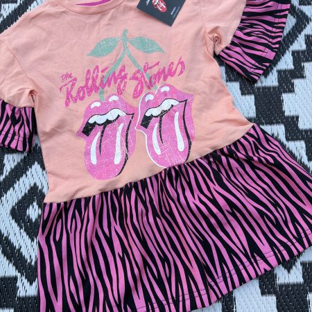 Pre-Made Rolling Stones Upcycled Tee Smock Dress 3-4y